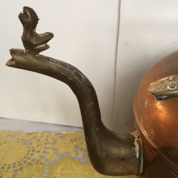 Antique copper and brass large tea kettle, Rome New York - Picture 2 of 6